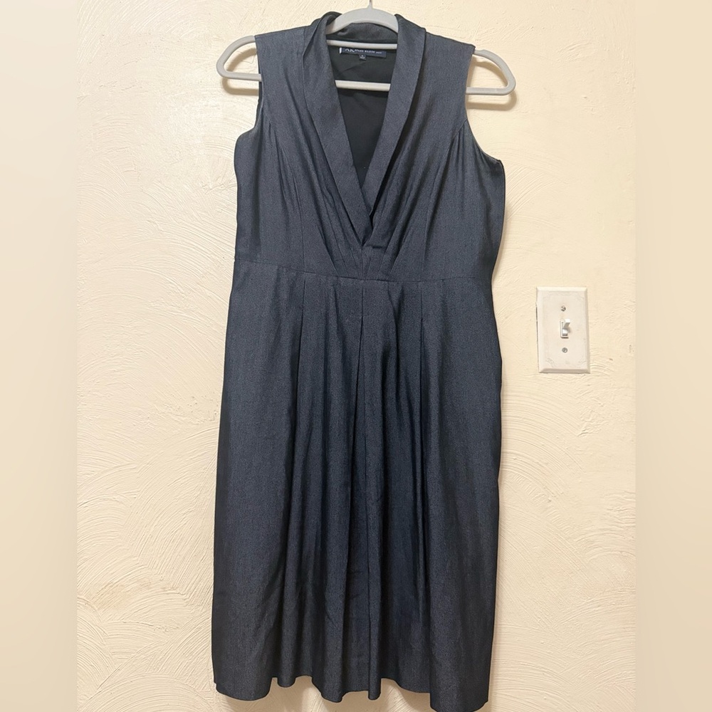 Anne Klein Charcoal Shawl Collar Mock Wrap Midi Dress